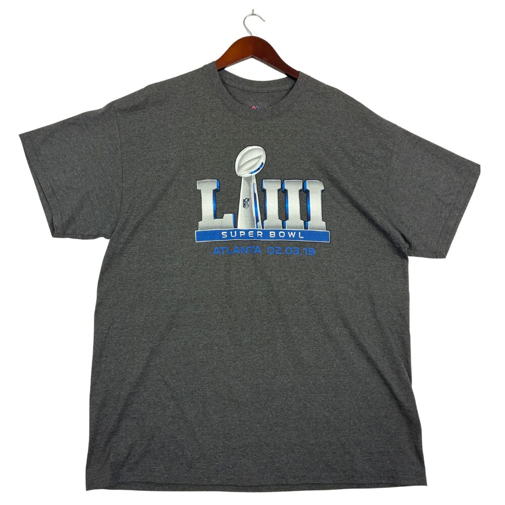 Super Bowl LIII 53 Atlanta 2019 Majestic NFL Mens XL Gray T Shirt Football